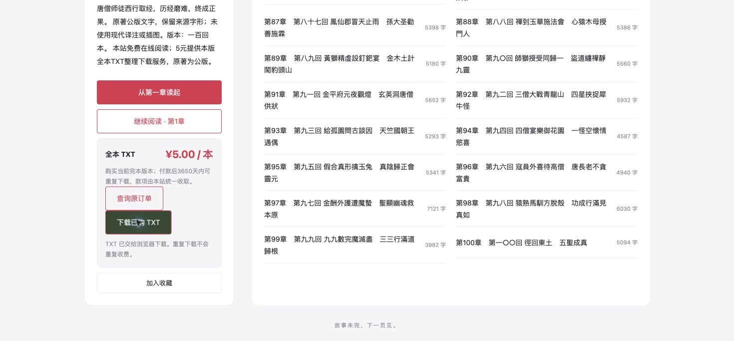 真实五元TXT付款后的已购下载提示